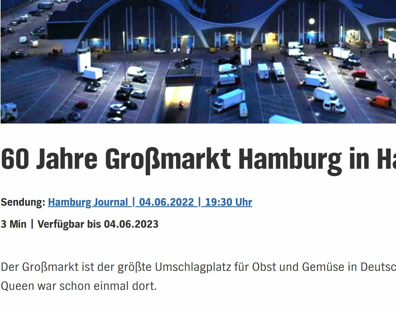 Hamburger Journal gratuliert zu 60 Jahre Großmarkt Hamburg in Hammerbrook