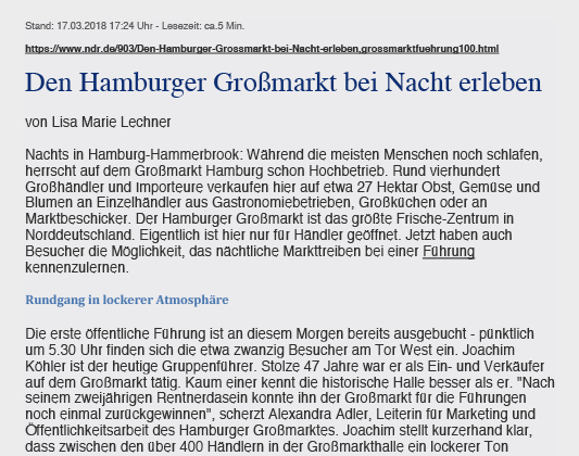 Artikel "Den Hamburger Großmarkt bei Nacht erleben" von ndr.de