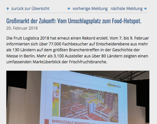 Artikel "Großmarkt der Zukunft" von fruchtportal.de