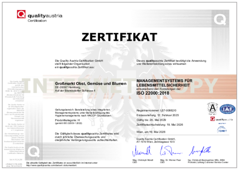 Zertifikat ISO 22000